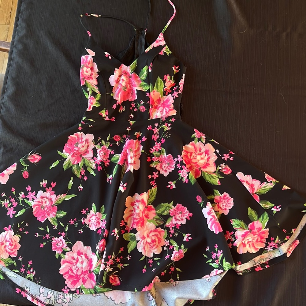Black floral a line mini dress